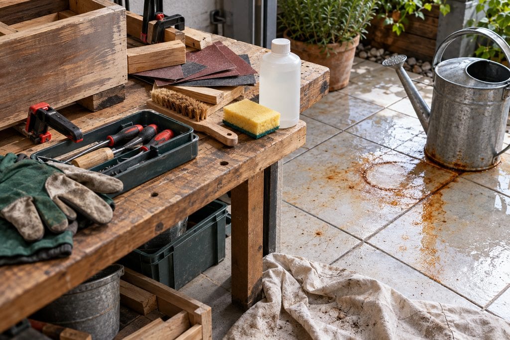 Du potager à la terrasse : enlever une tache de rouille sur le carrelage extérieur